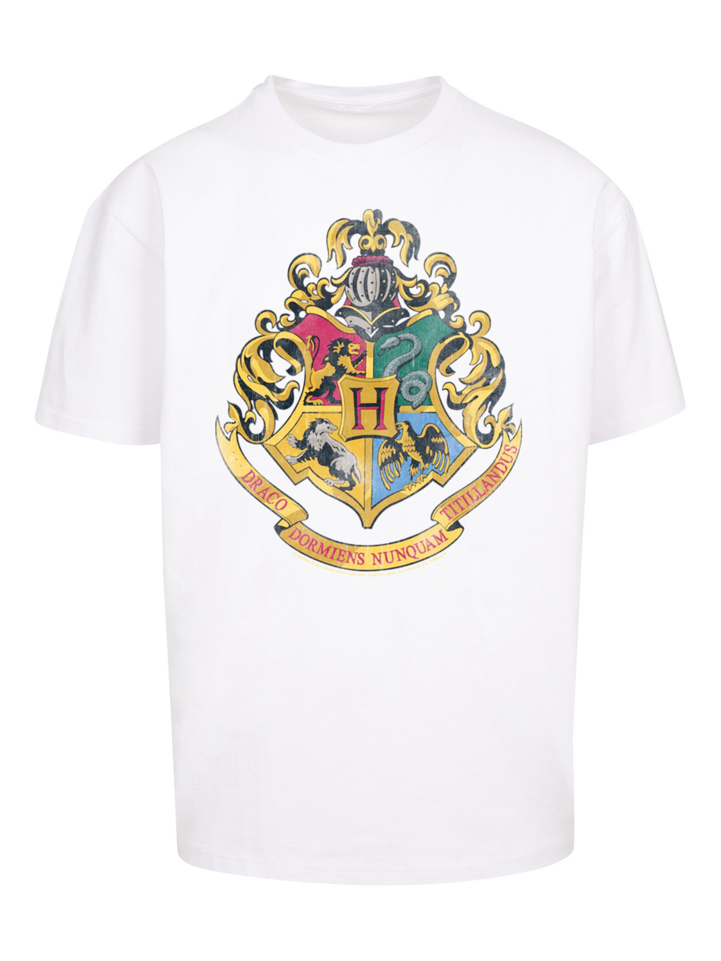 T-Shirt 'Harry Potter Distressed Hogwarts' F4NT4STIC en blanc : devant
