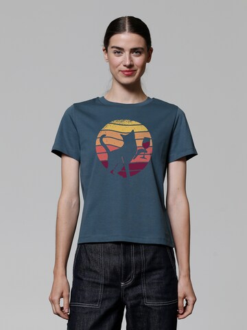 Watapparel Shirt 'Sunset Katze & Rotwein' in Blue: front