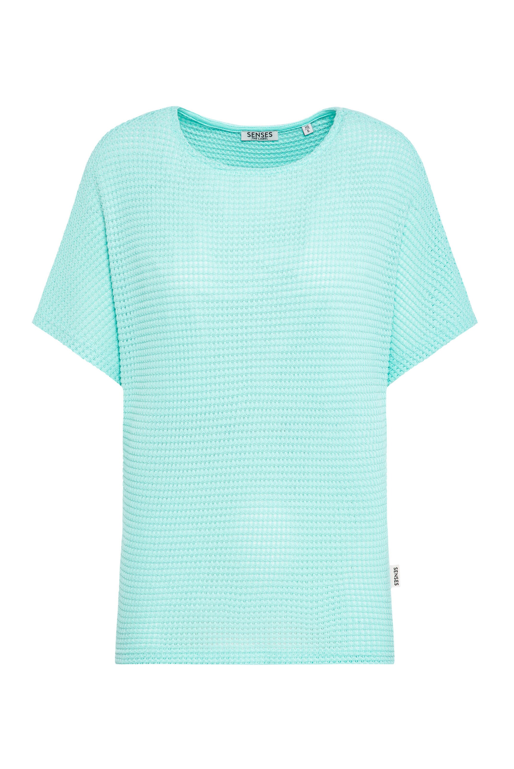 SENSES.THE LABEL Strukturiertes Kurzarm-Shirt KAR:LA Loose Knit in Grün: Vorderseite