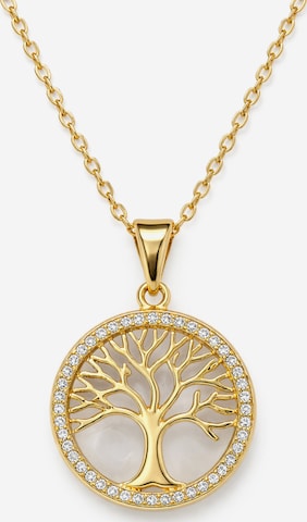 Staufergold Kette 'Kette „Wurzelliebe“ – Lebensbaum-Anhänger mit zartem Pavé-Rand' in Gold: Vorderseite