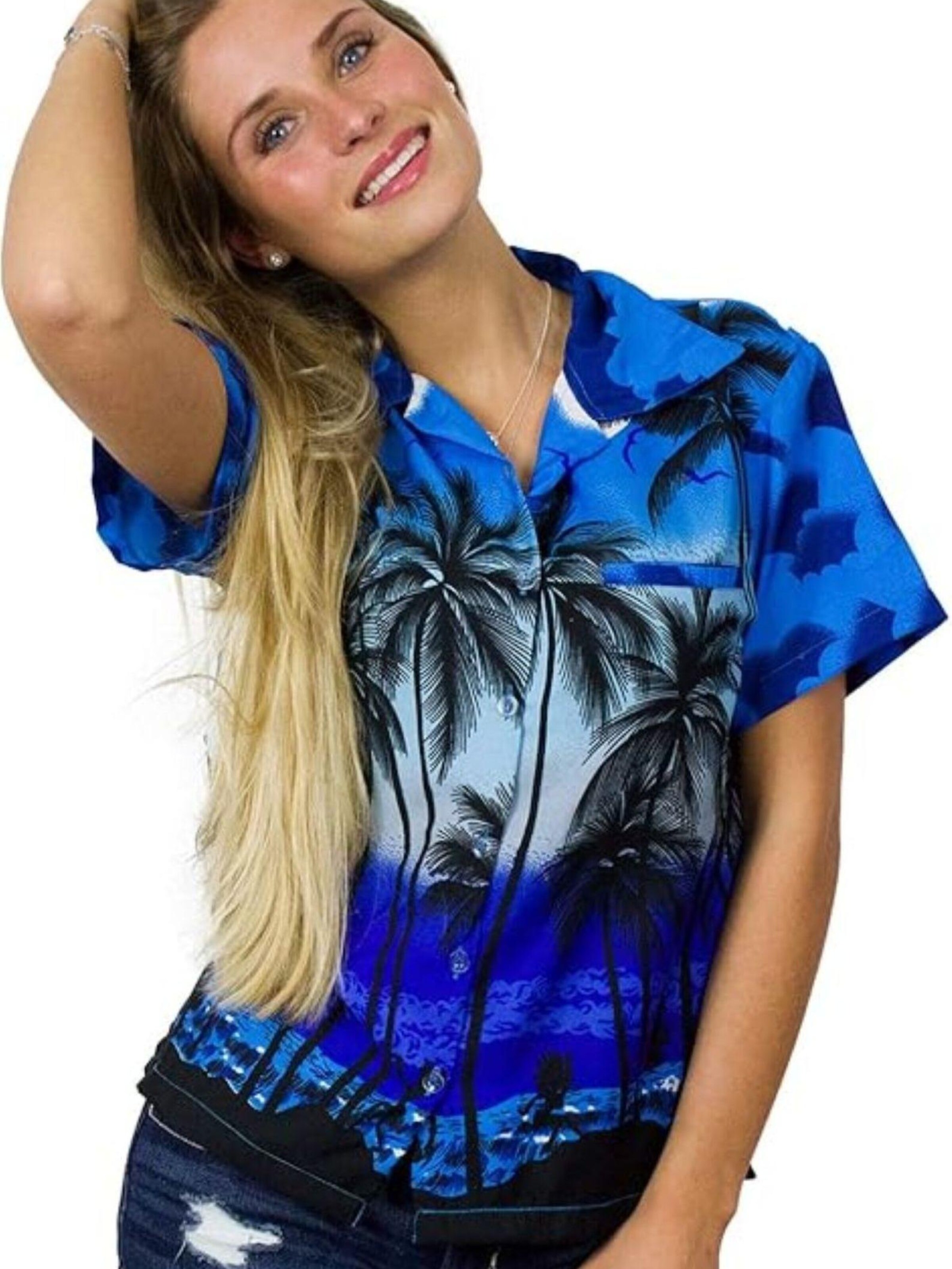 King Kameha Blouse 'Beach' in Blue: front
