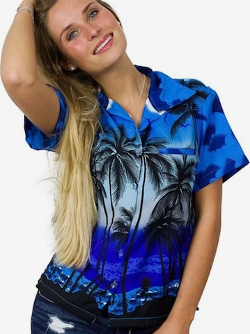 King Kameha Blouse 'Beach' in Blue: front