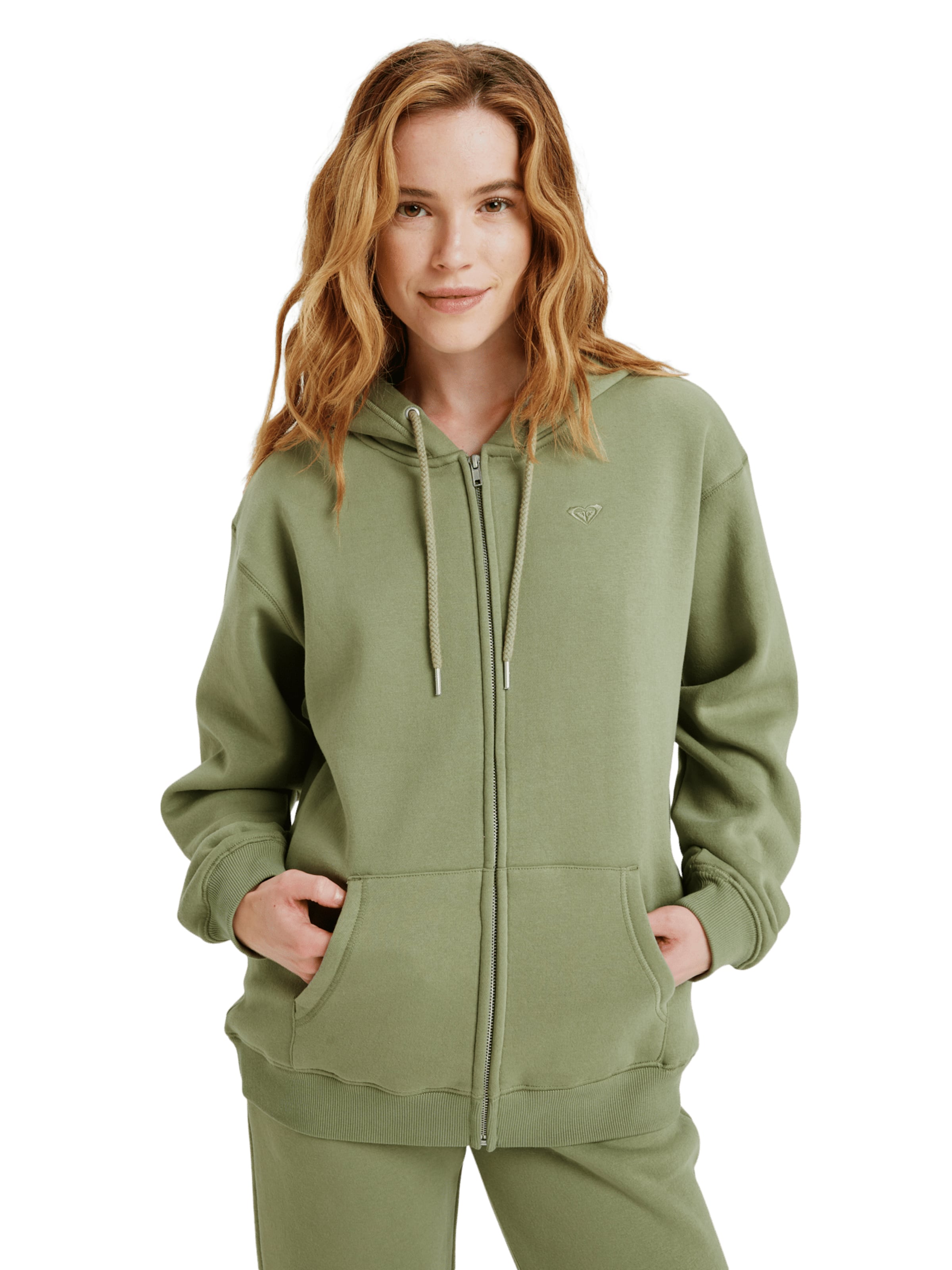ROXY Zip-Up Hoodie 'Surf Stoked' in Green: front