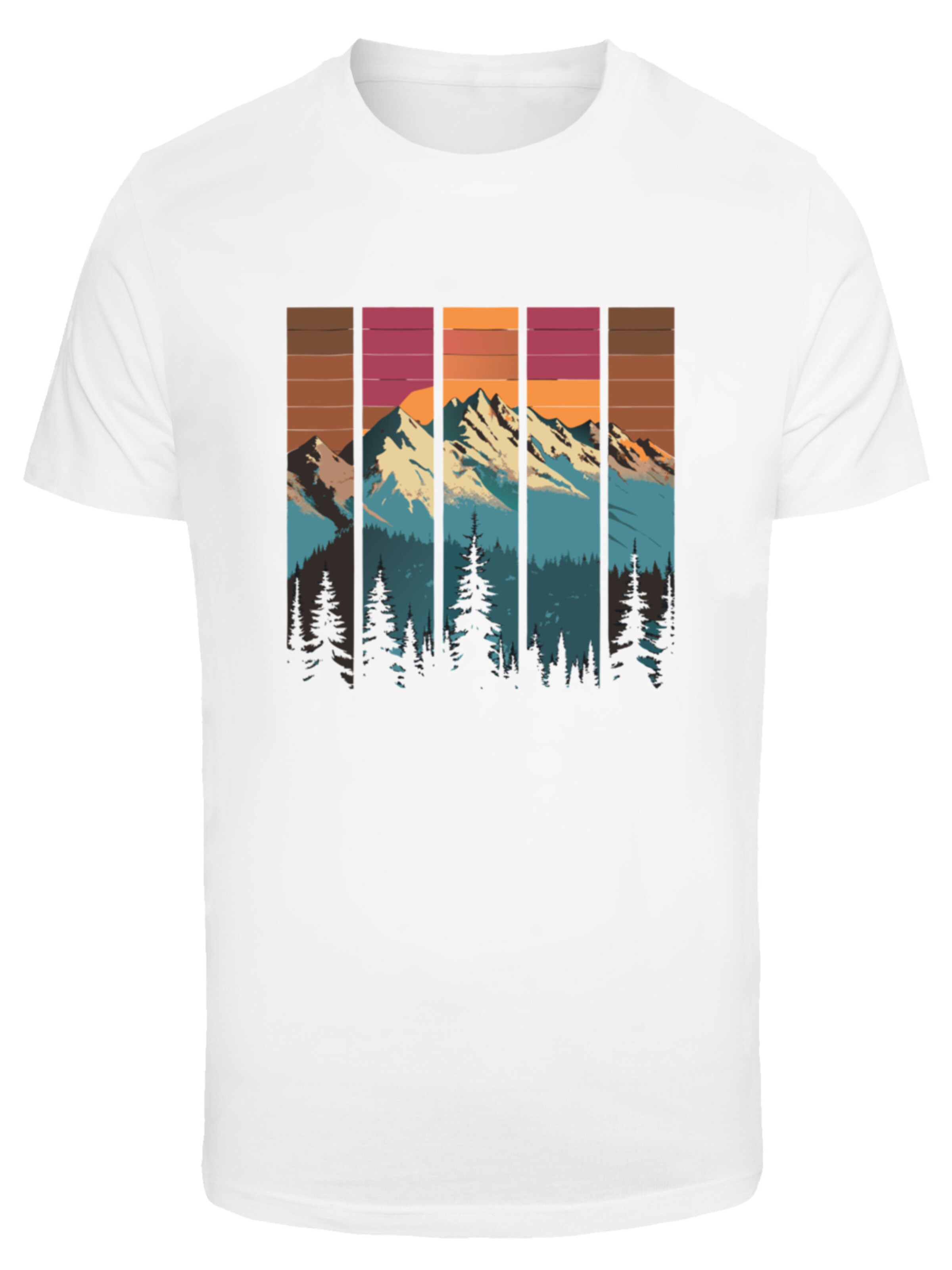 T-Shirt 'Berg Sonnenuntergang Retro' F4NT4STIC en blanc : devant