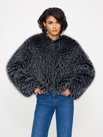 BASSIA Winter coat 'Gilda Black Raccoon Faux Fur Bomber' in Black