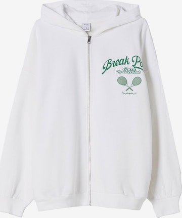 Bershka Zip-Up Hoodie in White: front