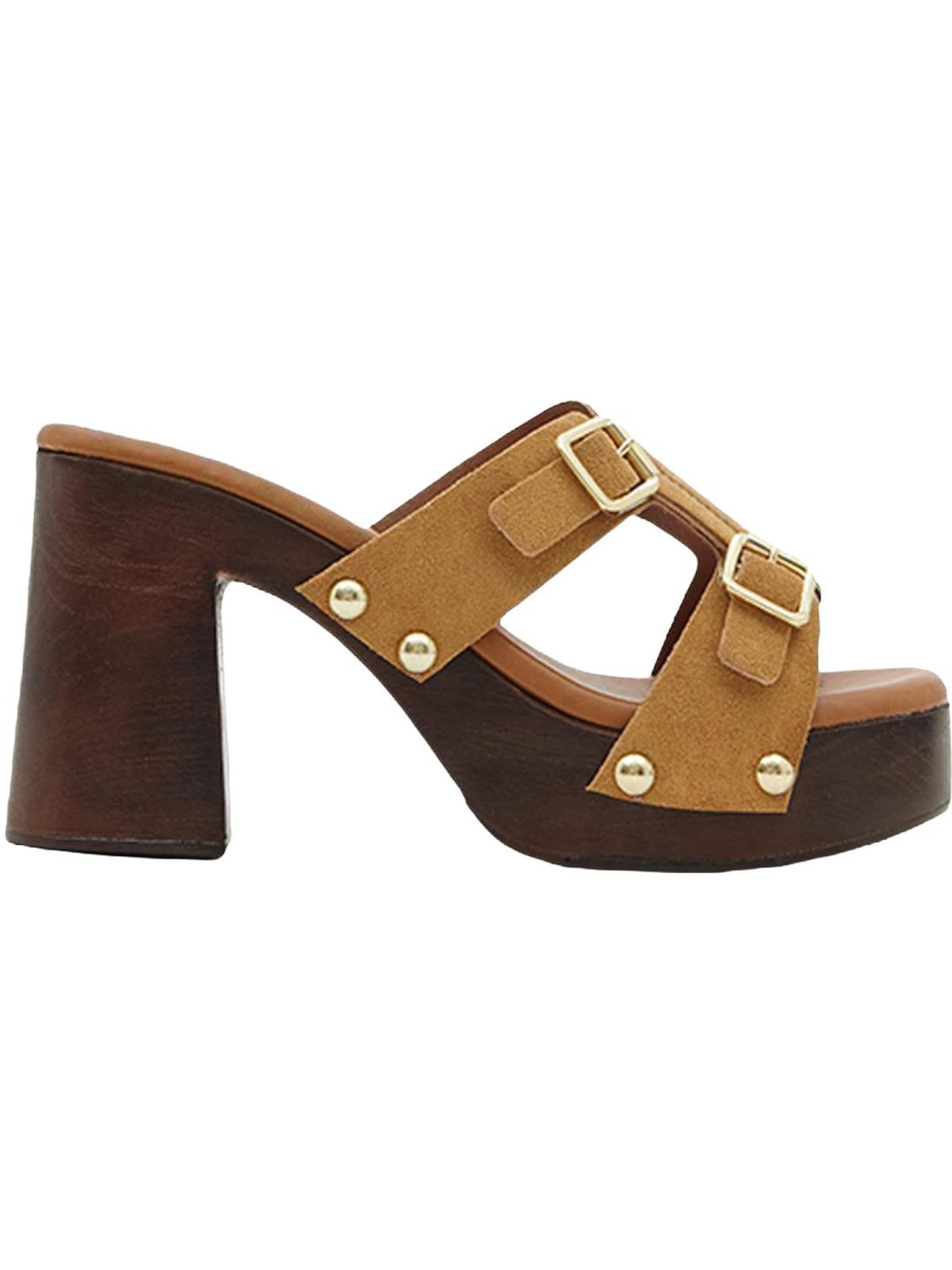 Desa - Zapatillas de casa 'DESA Damen-Plateausandalen aus Wildleder mit Doppelschnalle' en marrón