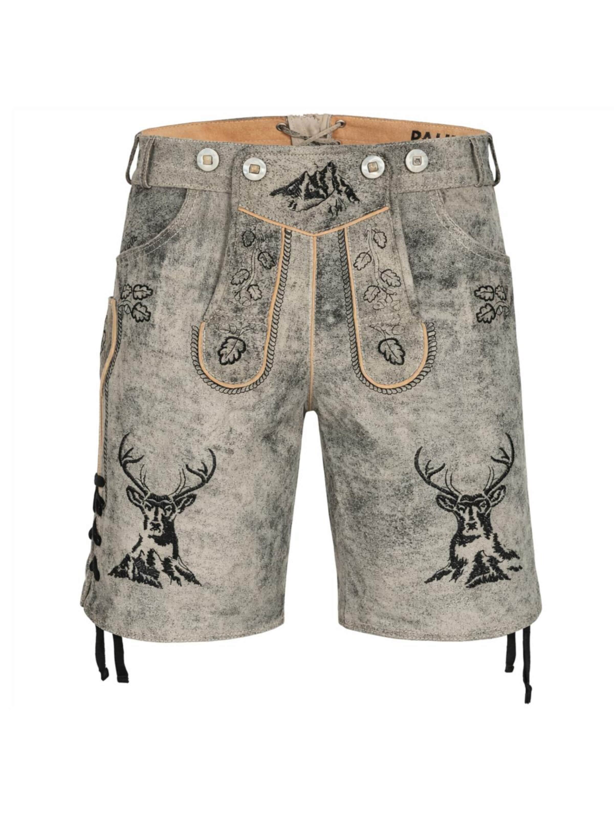Paulgos Regular Traditional Pants 'PAULGOS Herren Trachten Lederhose Kurz - HK4 ANTIK - Echtes Leder - in 3 Farben erhältlich - Größe 44 - 60' in Grey: front