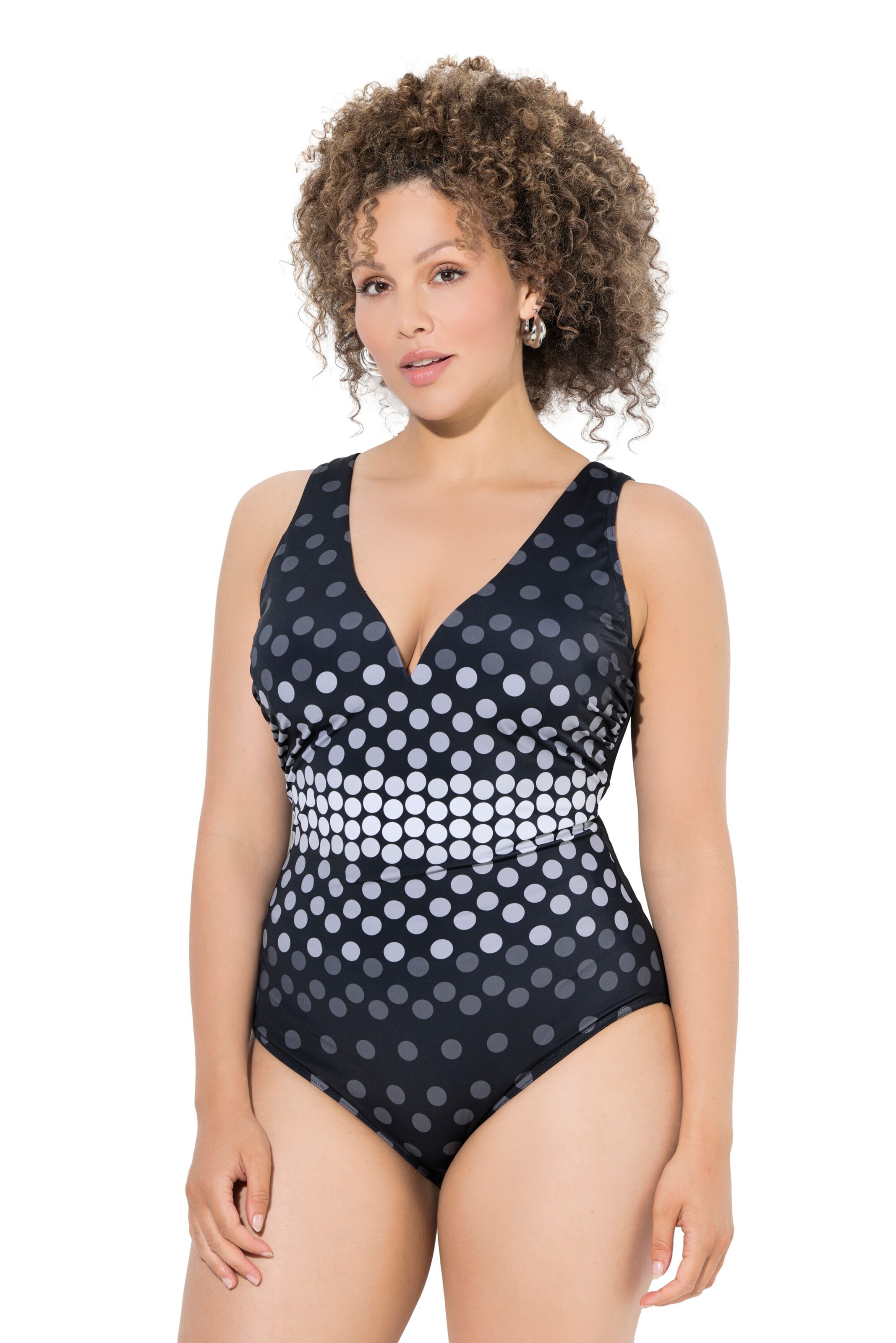 Ulla Popken T-Shirt Badeanzug in Schwarz: Vorderseite