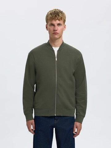 SELECTED - Sudadera con cremallera 'SLHMACK' en verde: frente