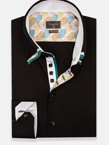 7Camicie Slim fit Zakelijk overhemd 'Vesuvio Satin Man Shirt Blue' in Zwart