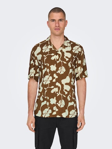 Only & Sons Regular fit Button Up Shirt 'Dash' in Brown: front