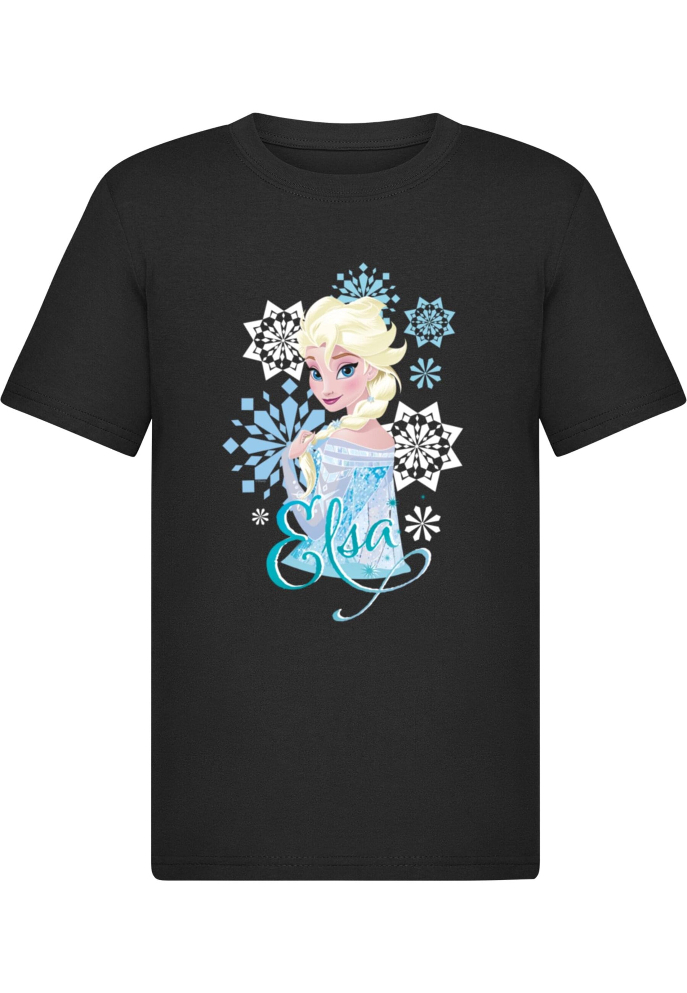 ABSOLUTE CULT Shirt 'Frozen - Elsa Snowflakes' in Zwart: voorkant