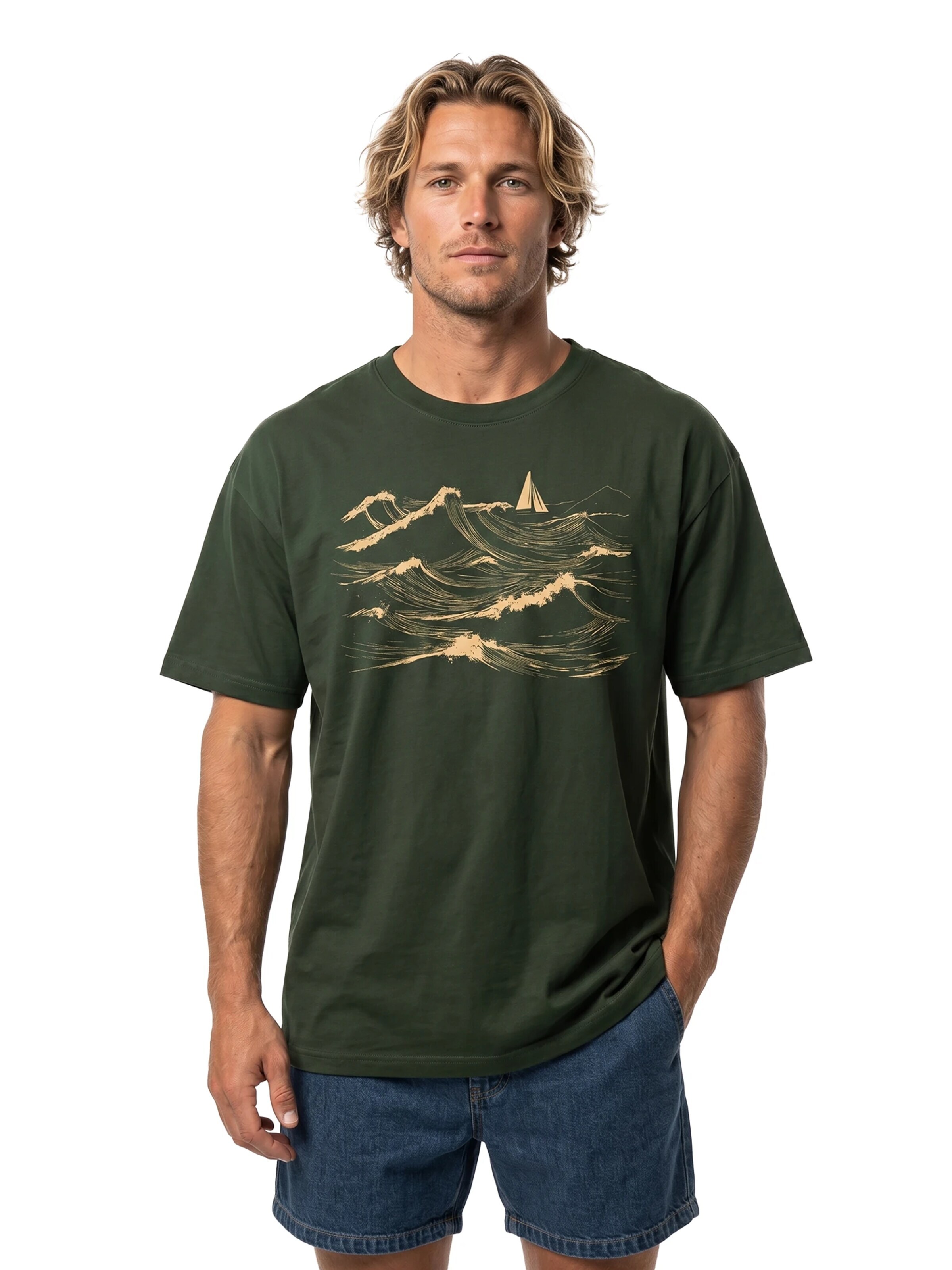 MAKAYA Shirt 'Segelboot' in Green