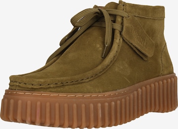 CLARKS Lace-Up Ankle Boots 'Torhill Moss' in Green: front