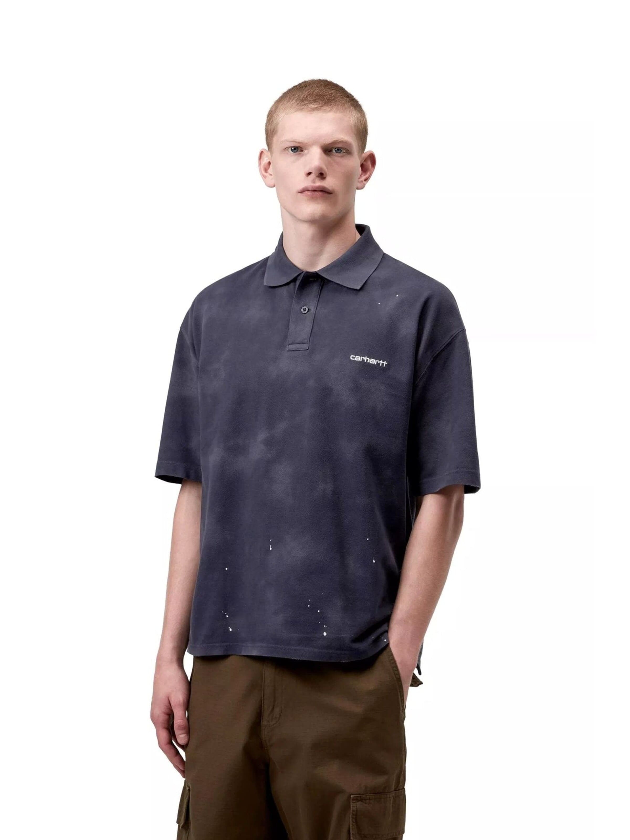 Carhartt WIP Koszulka 'S/S PAINTER POLO DARK NAVY DESTROY WASH SPLATTER' w kolorze niebieski
