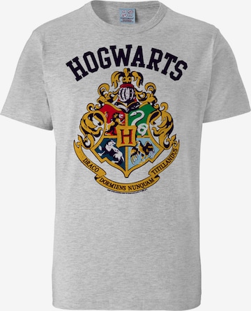 LOGOSHIRT Shirt 'Harry Potter - Hogwarts' in Grey: front