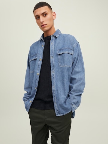 JACK & JONES Comfort fit Button Up Shirt 'Axel' in Blue: front