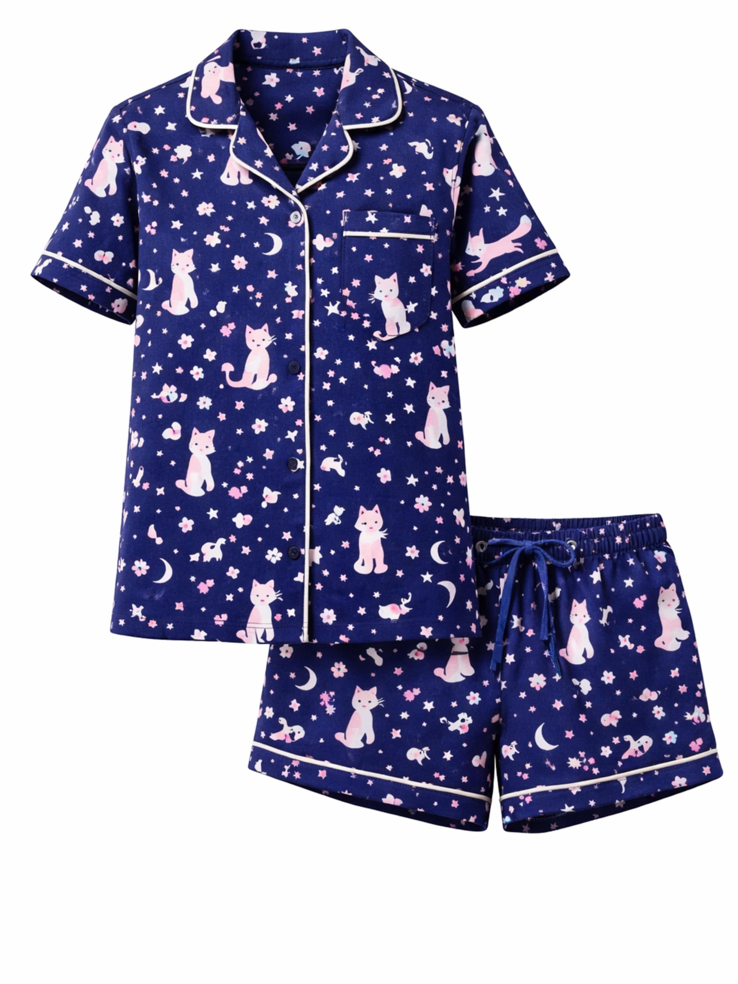 LEAFLETIC - Pijama de pantalón corto 'Leafletic Women’s Printed Night Wear Short Set' en azul: frente