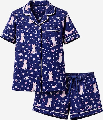 LEAFLETIC Korte pyjama 'Leafletic Women’s Printed Night Wear Short Set' in Blauw: voorkant