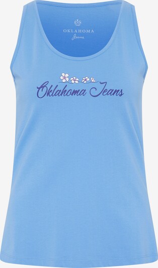 Oklahoma Jeans Tanktop ' mit floralem Logo-Print ' in blau, Produktansicht