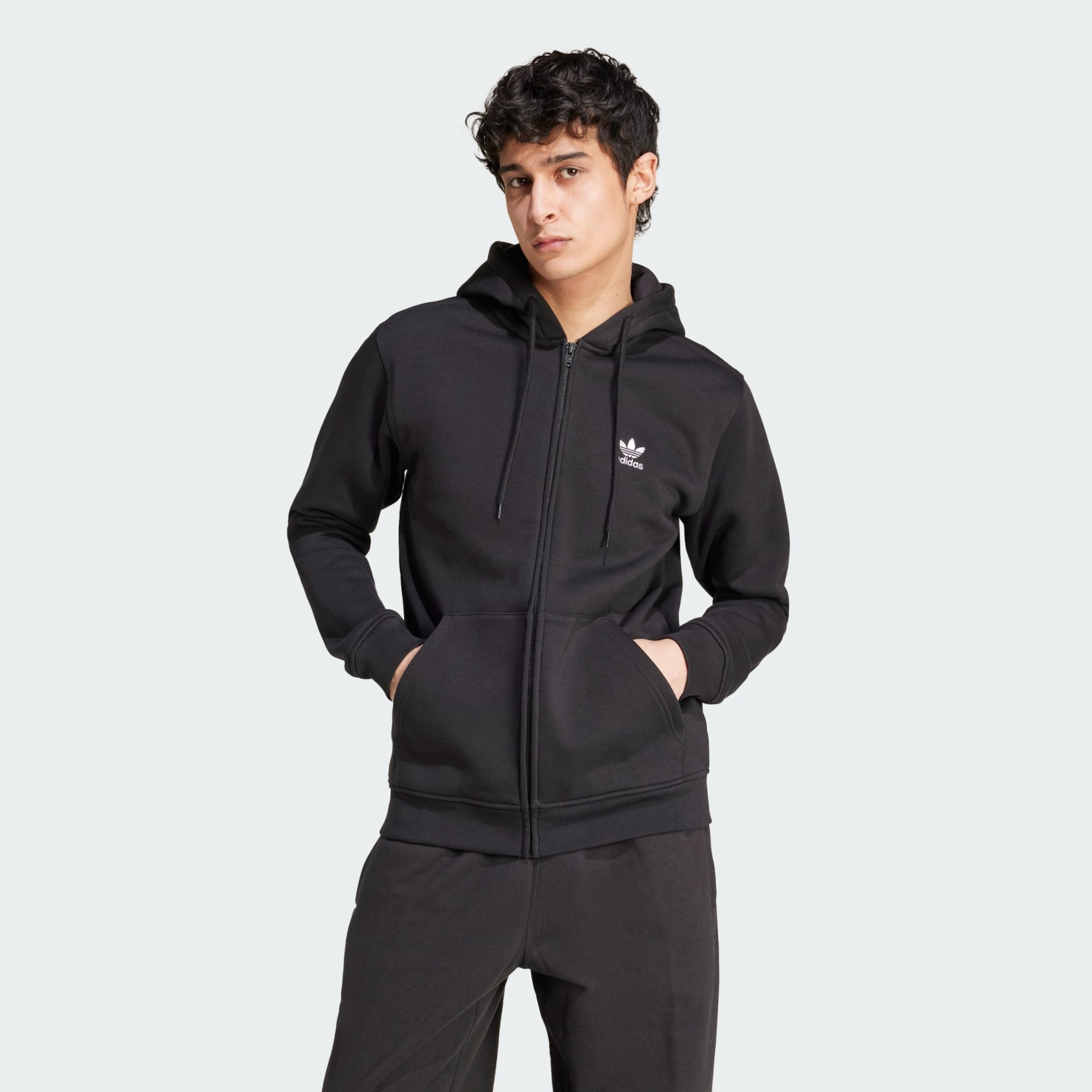 ADIDAS ORIGINALS Zip-Up Hoodie 'Trefoil Essentials' in Black