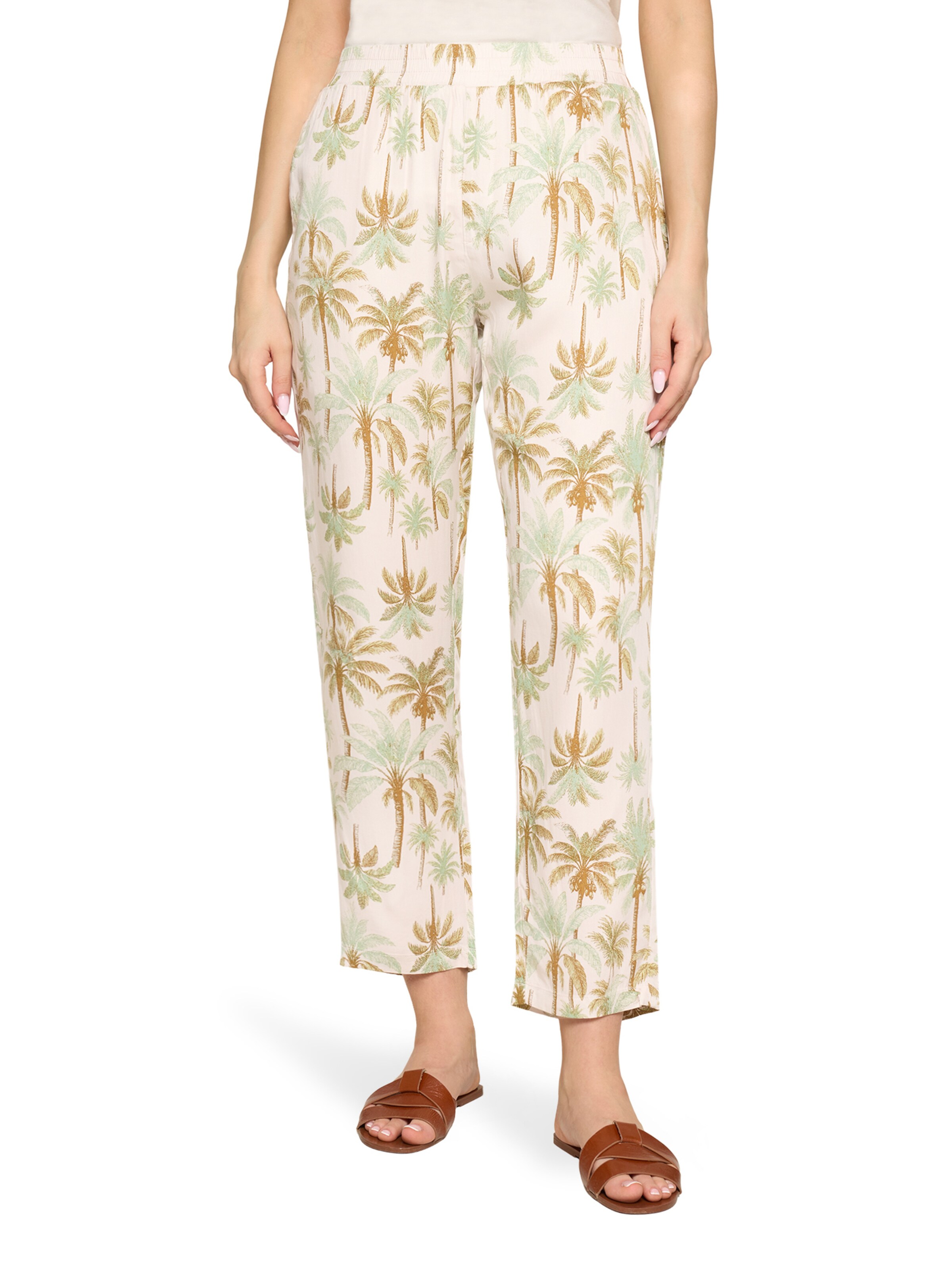 Cartoon Loosefit Casual-Hose mit Gummizug in Beige: Vorderseite
