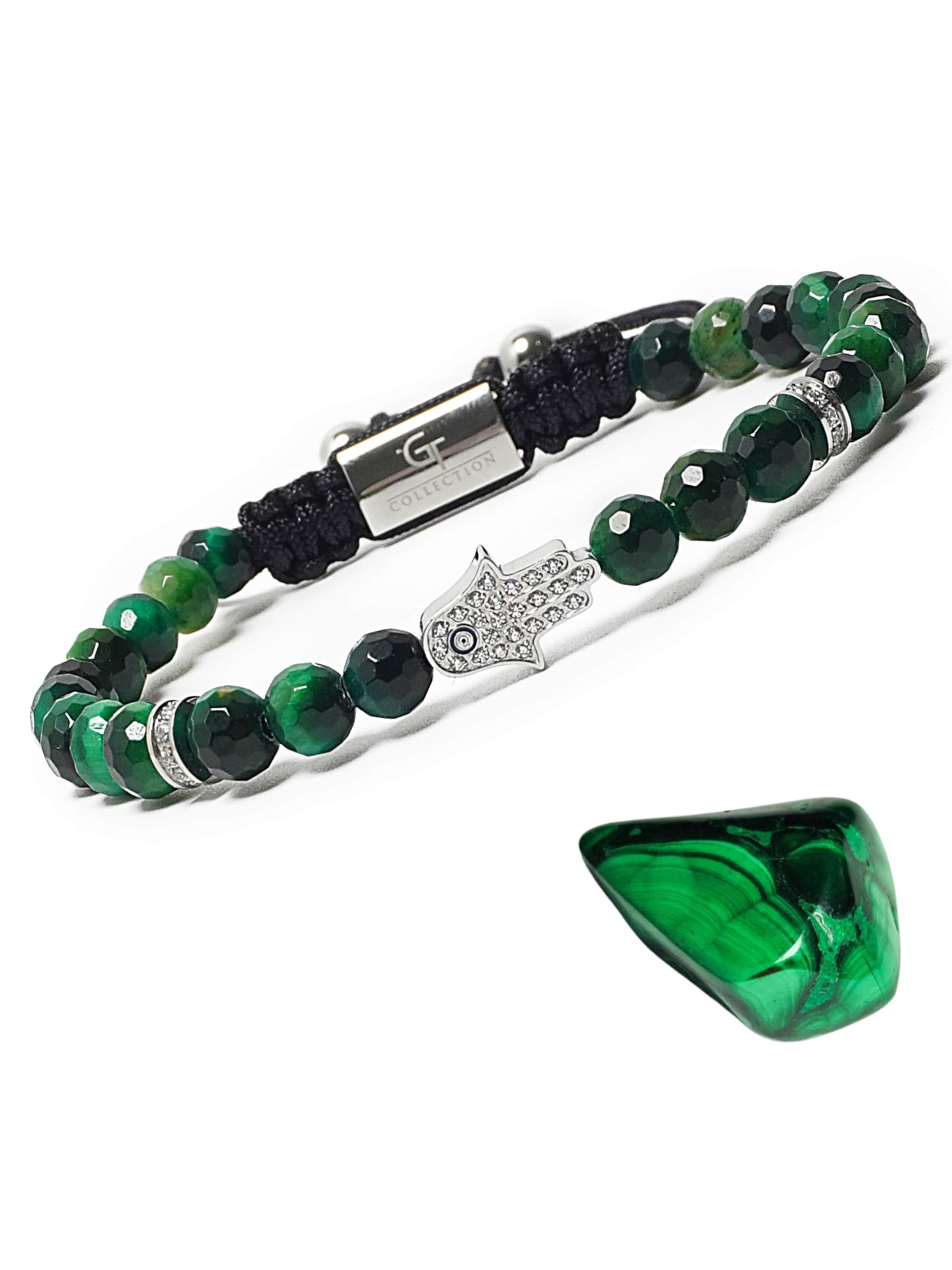 GT Collection - Pulsera 'Hamsa Hand' en verde: frente