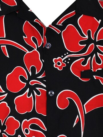 King Kameha Shirt 'Hibiscus Black Line'‌‌‌‌ in Rot