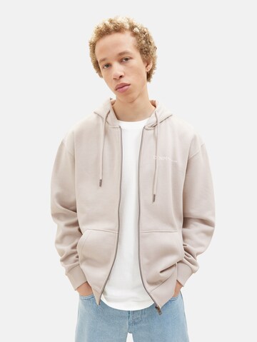 TOM TAILOR Zip-Up Hoodie in Beige