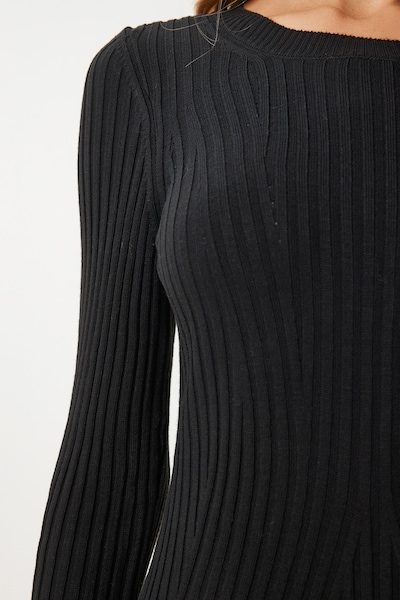 Rochie tricotat pe S-M Happiness İstanbul pe negru, Vizualizare produs