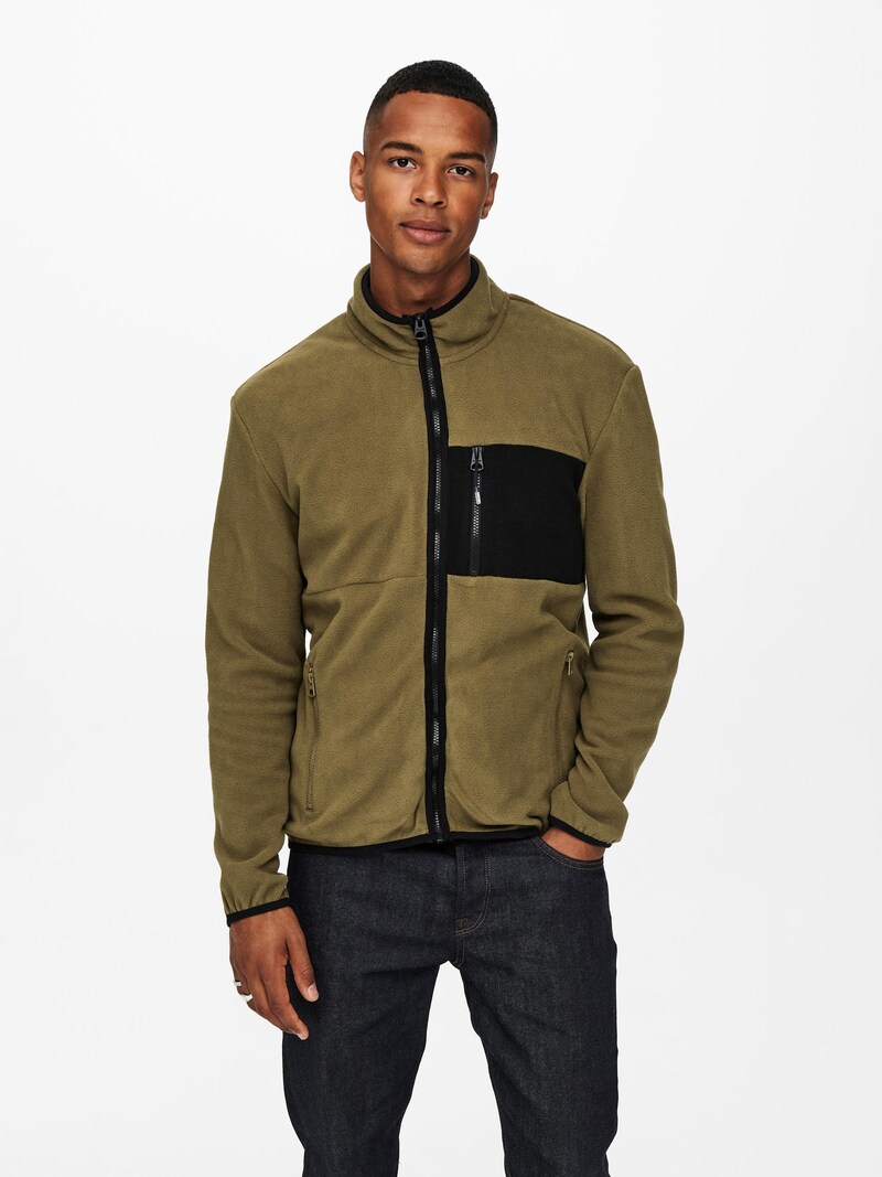 Men Clothing Only & Sons Fleece jackets Olive