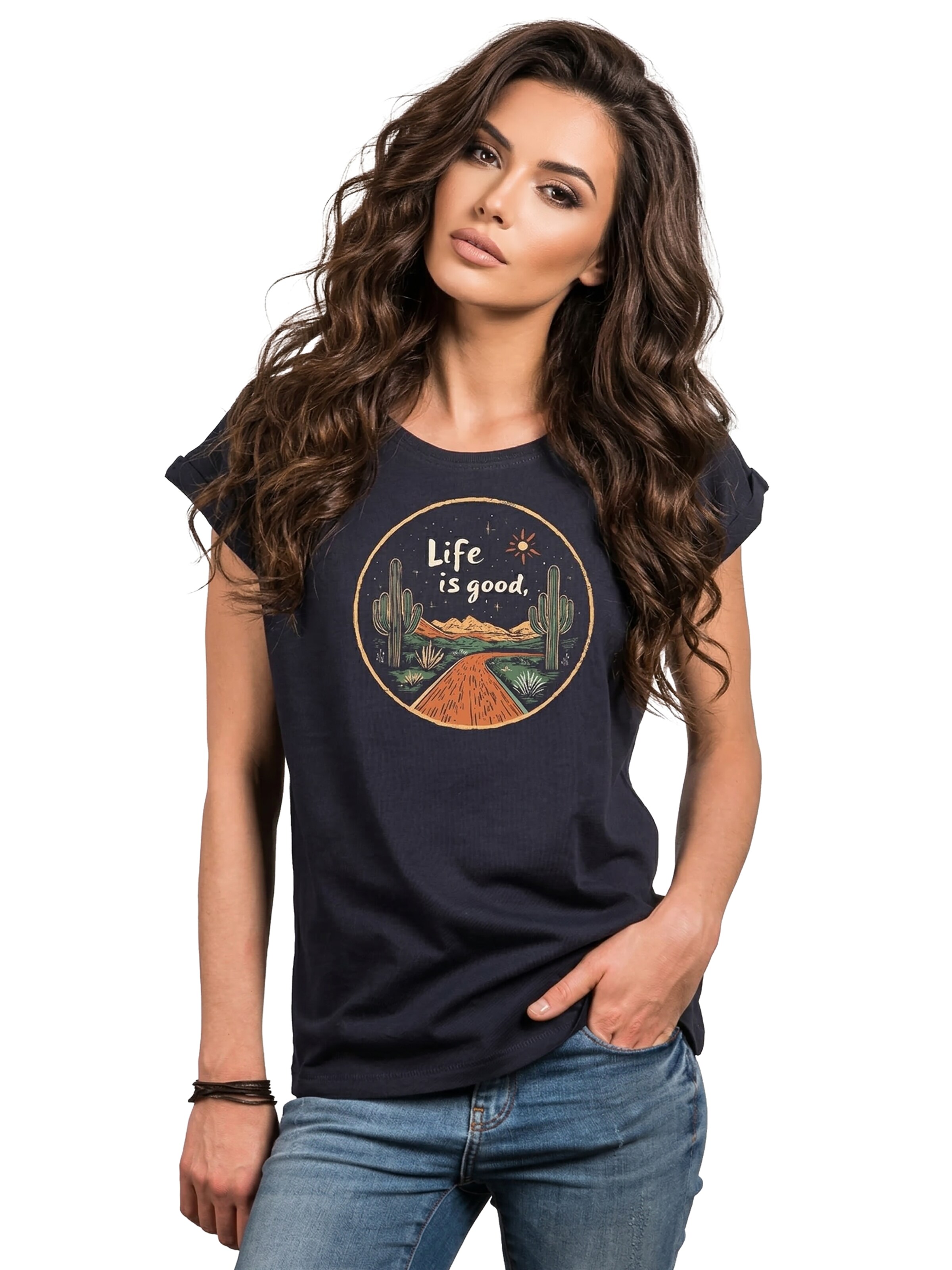 MAKAYA Shirt 'Life is good' in Blue: front