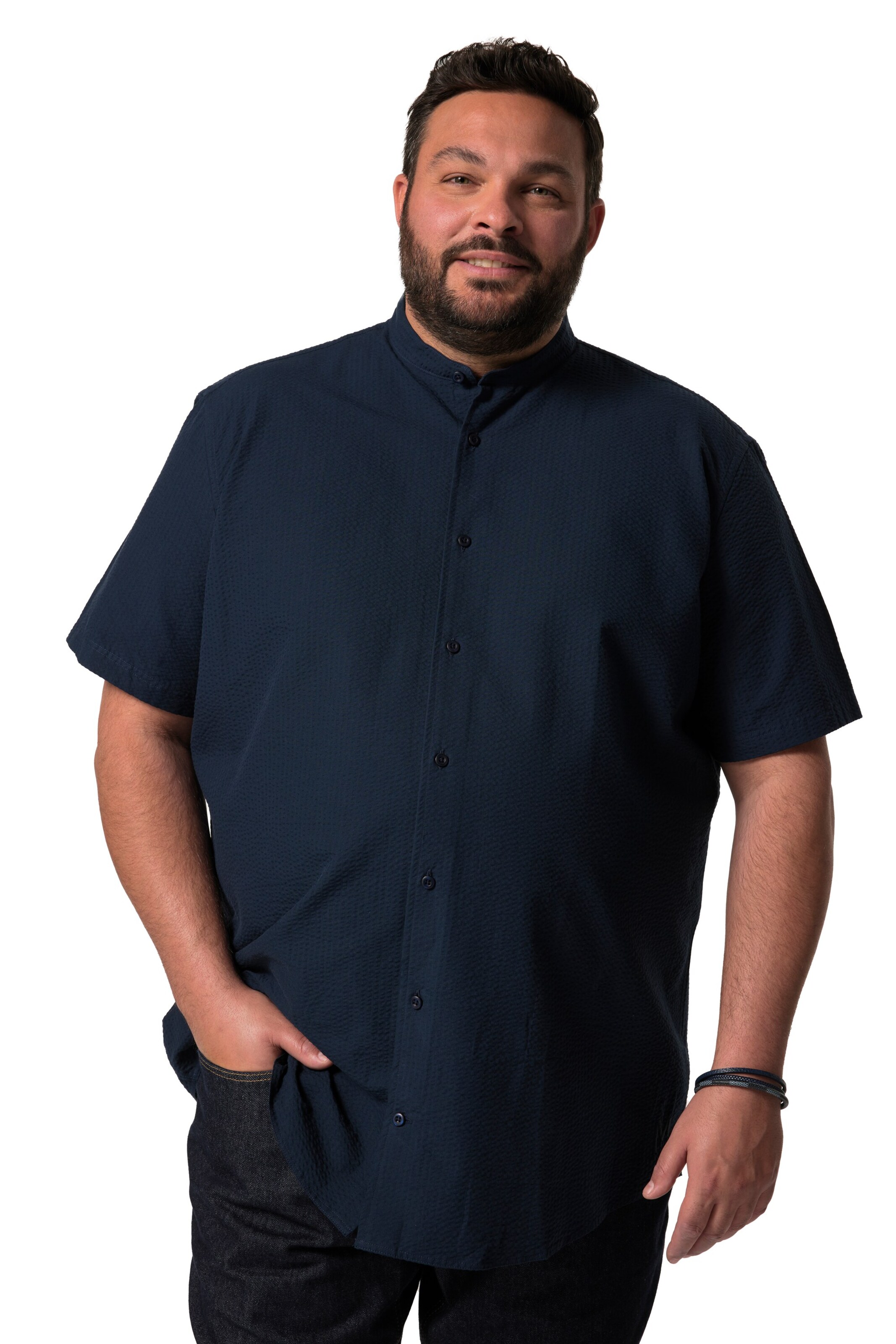 Men Plus Regular fit Button Up Shirt in Blue: front