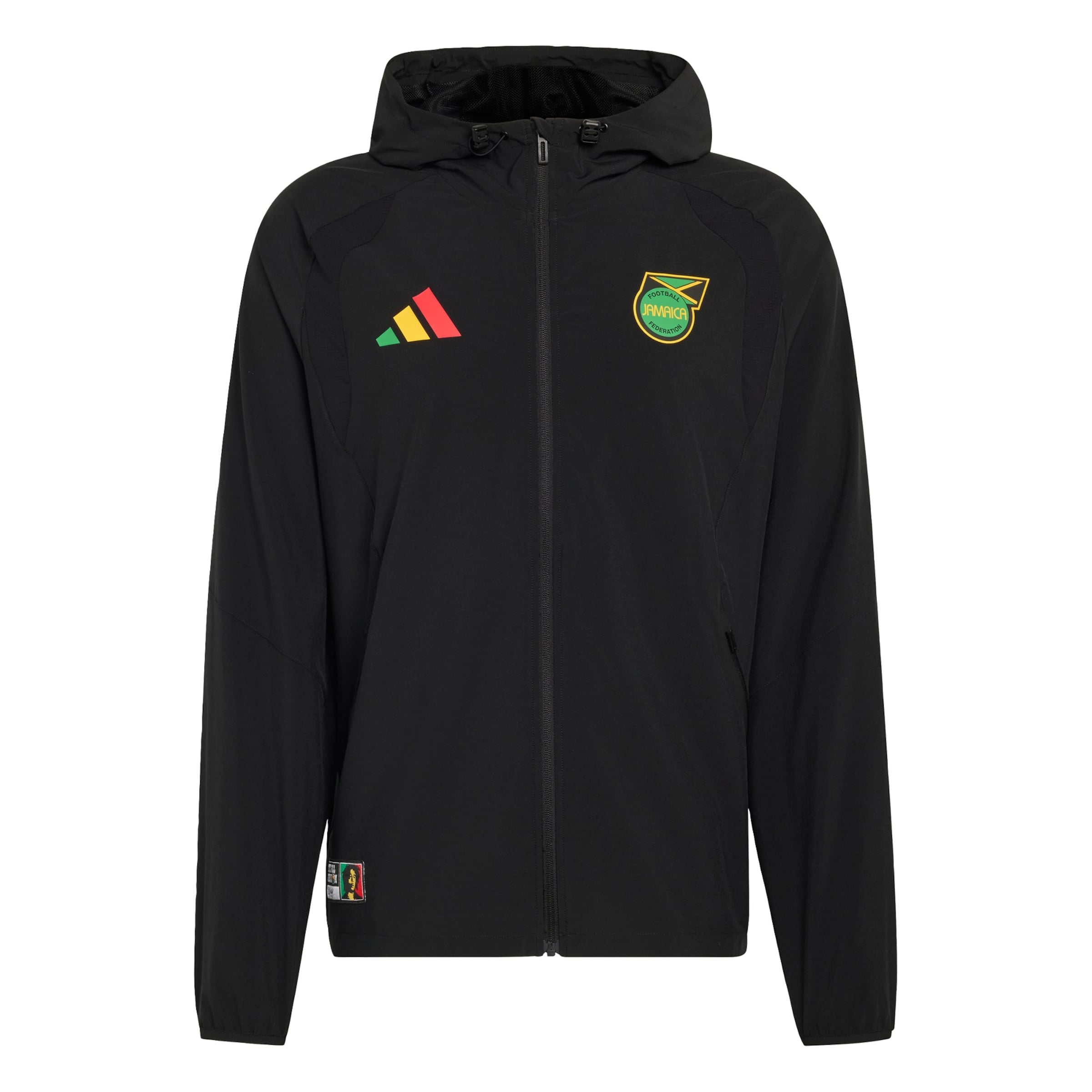ADIDAS PERFORMANCE Sports jacket 'Jamaika x Bob Marley Tiro Travel' in Black: front