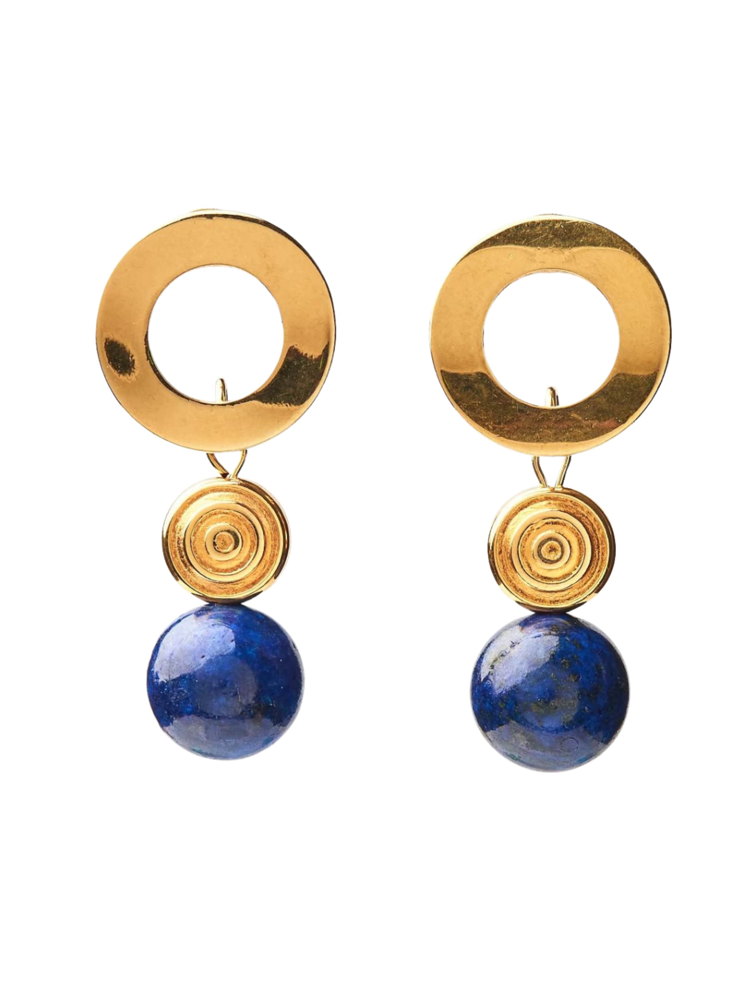 THE GEM STORIES JEWELRY Oorbellen 'Lapis Lazuli Round Earrings' in Blauw: voorkant