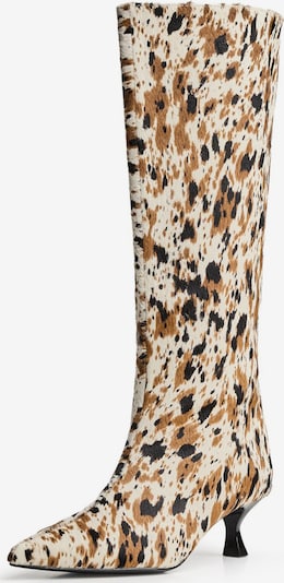 Bershka Kozačky - světle hnědá / černá / bílá, Produkt