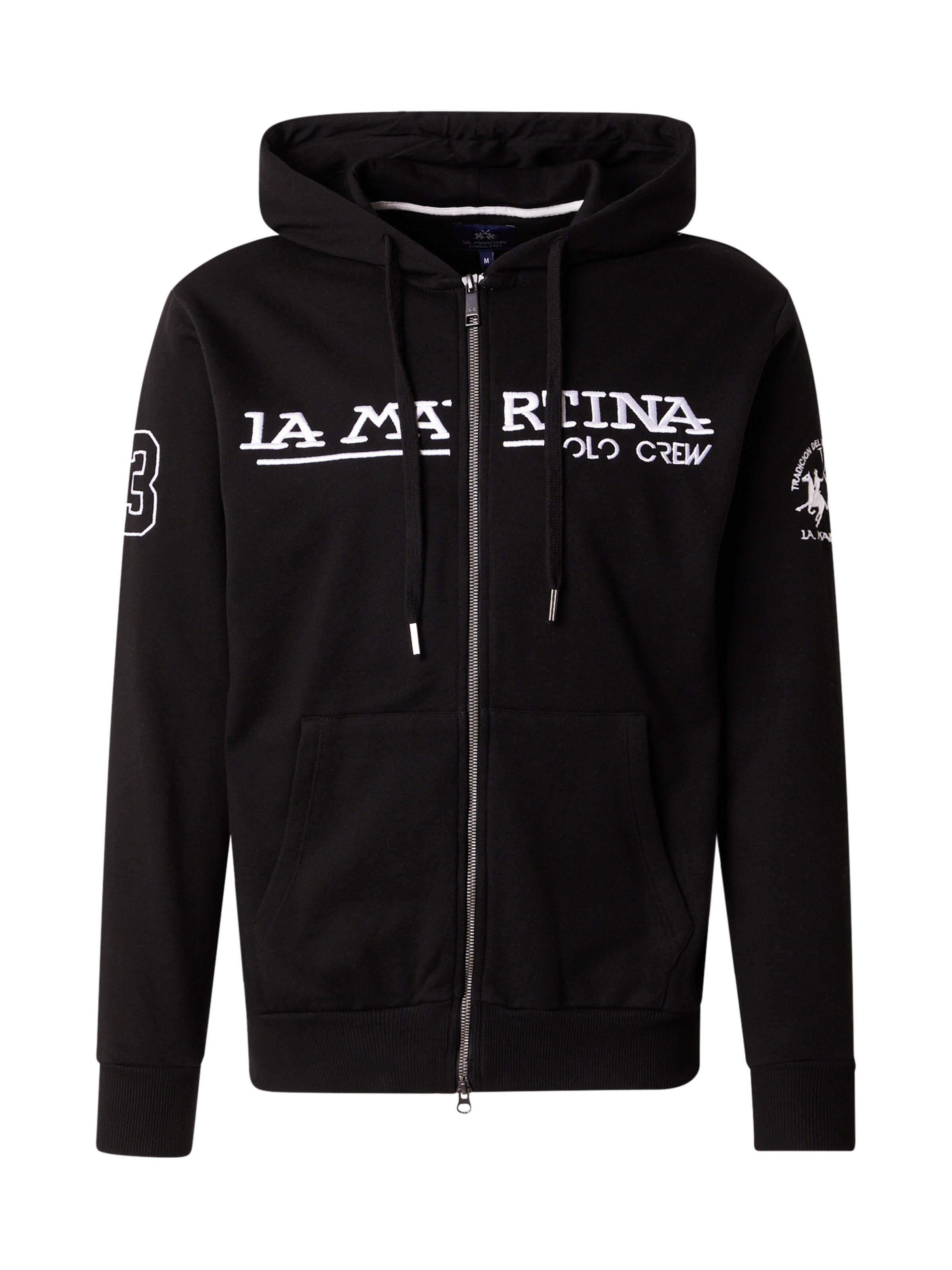 La Martina Zip-Up Hoodie in Black: front