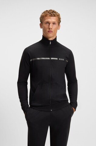 BOSS - Sudadera con cremallera en negro: frente