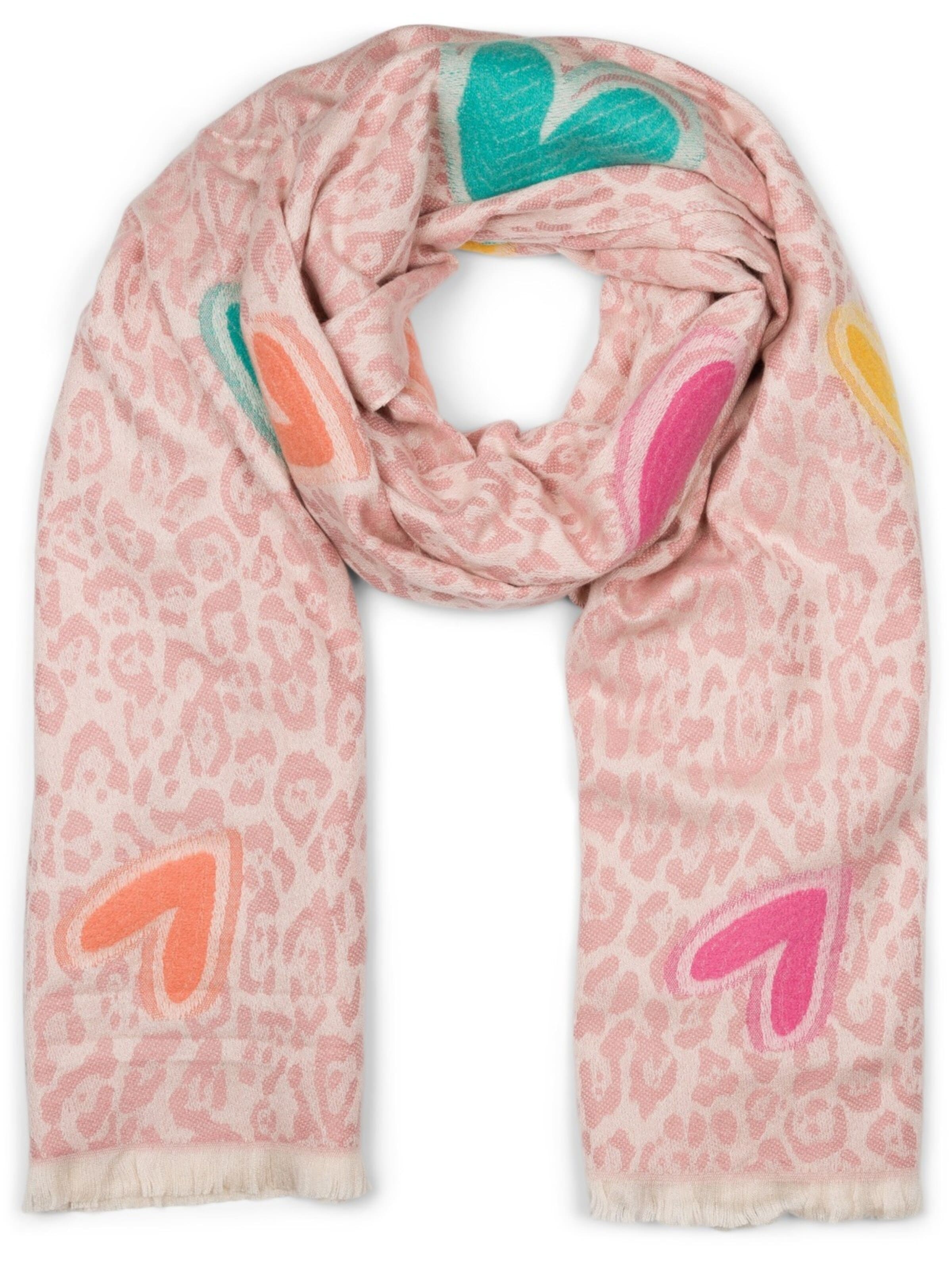 styleBREAKER Schal 'Schal mit Leoparden Herz Muster'‌‌‌‌ in Pink: Vorderseite