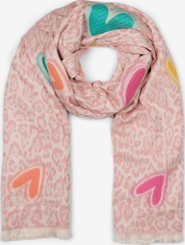styleBREAKER Schal 'Schal mit Leoparden Herz Muster' in Pink: Vorderseite