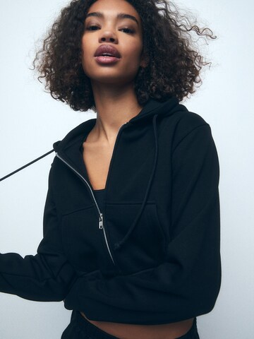 Pull&Bear Zip-Up Hoodie in Black