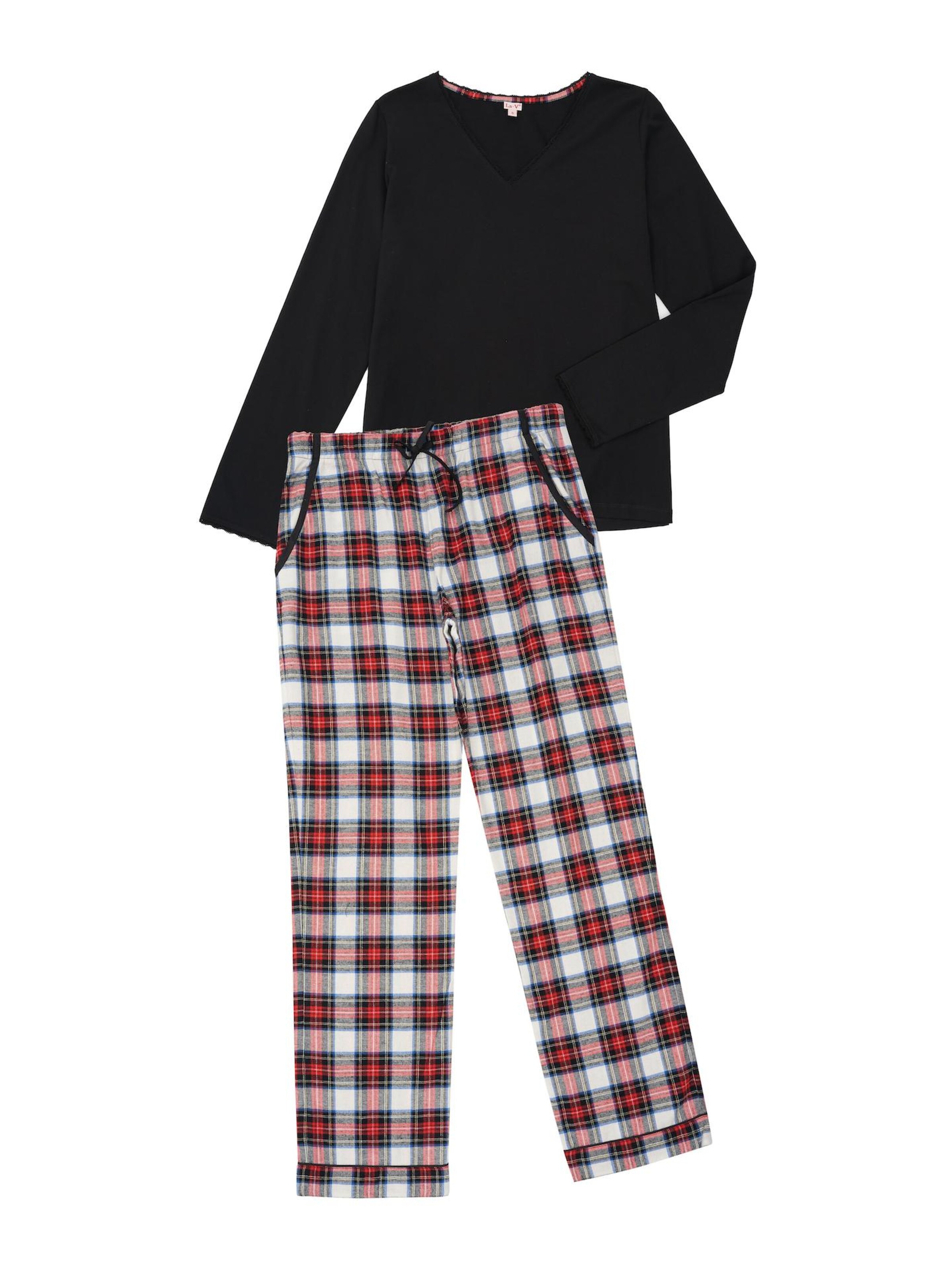 La V Pajama 'Pyjama met kant contrast' in Black: front