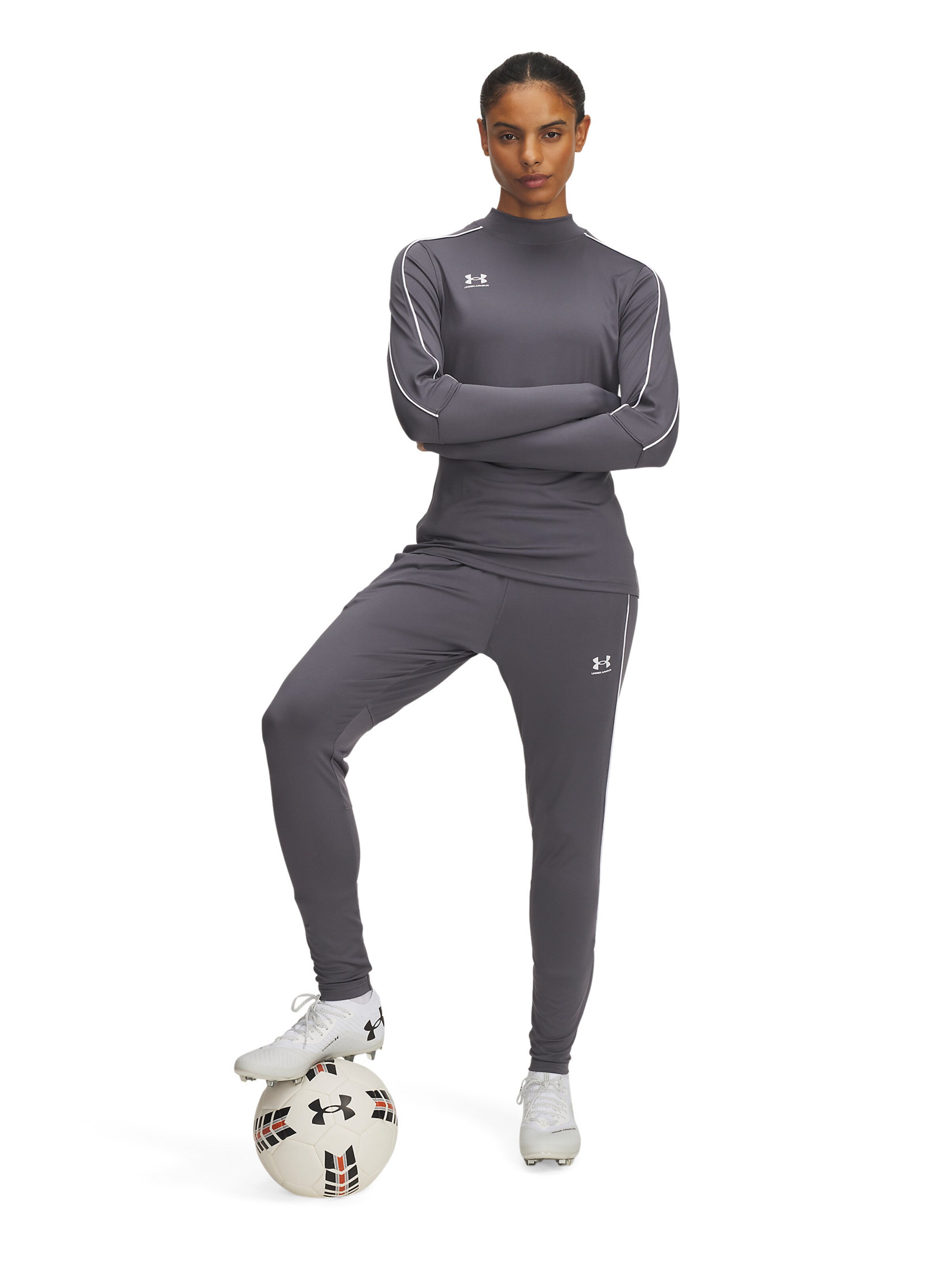 UNDER ARMOUR Skinny Workout Pants 'Challenger ' in Grey: front