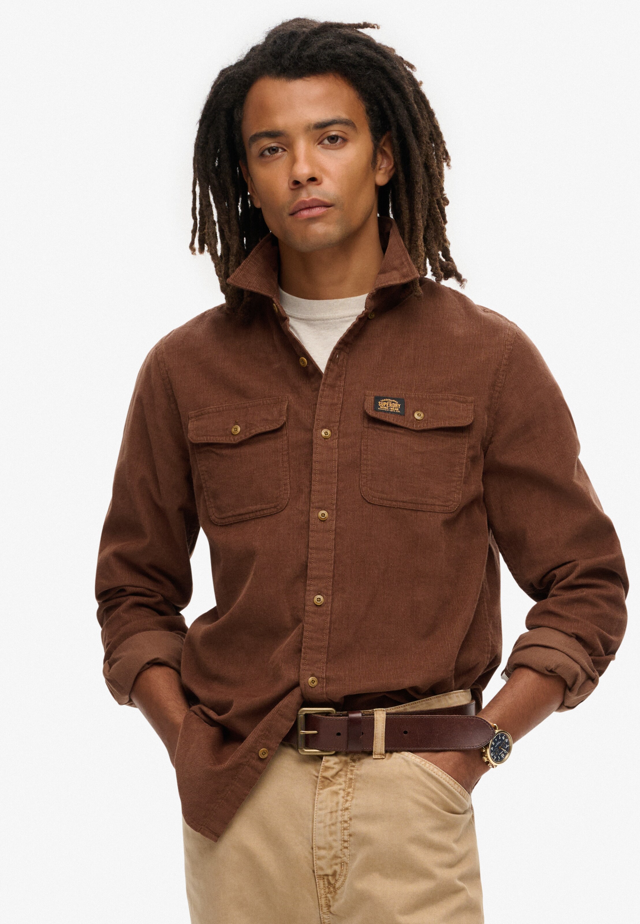 Superdry Regular fit Button Up Shirt 'Trailsman' in Brown: front