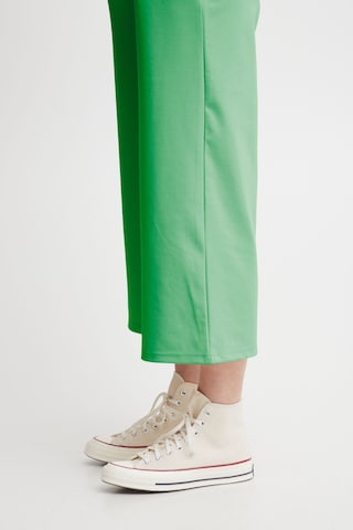ICHI Wide leg Pleat-Front Pants 'KATE' in Green