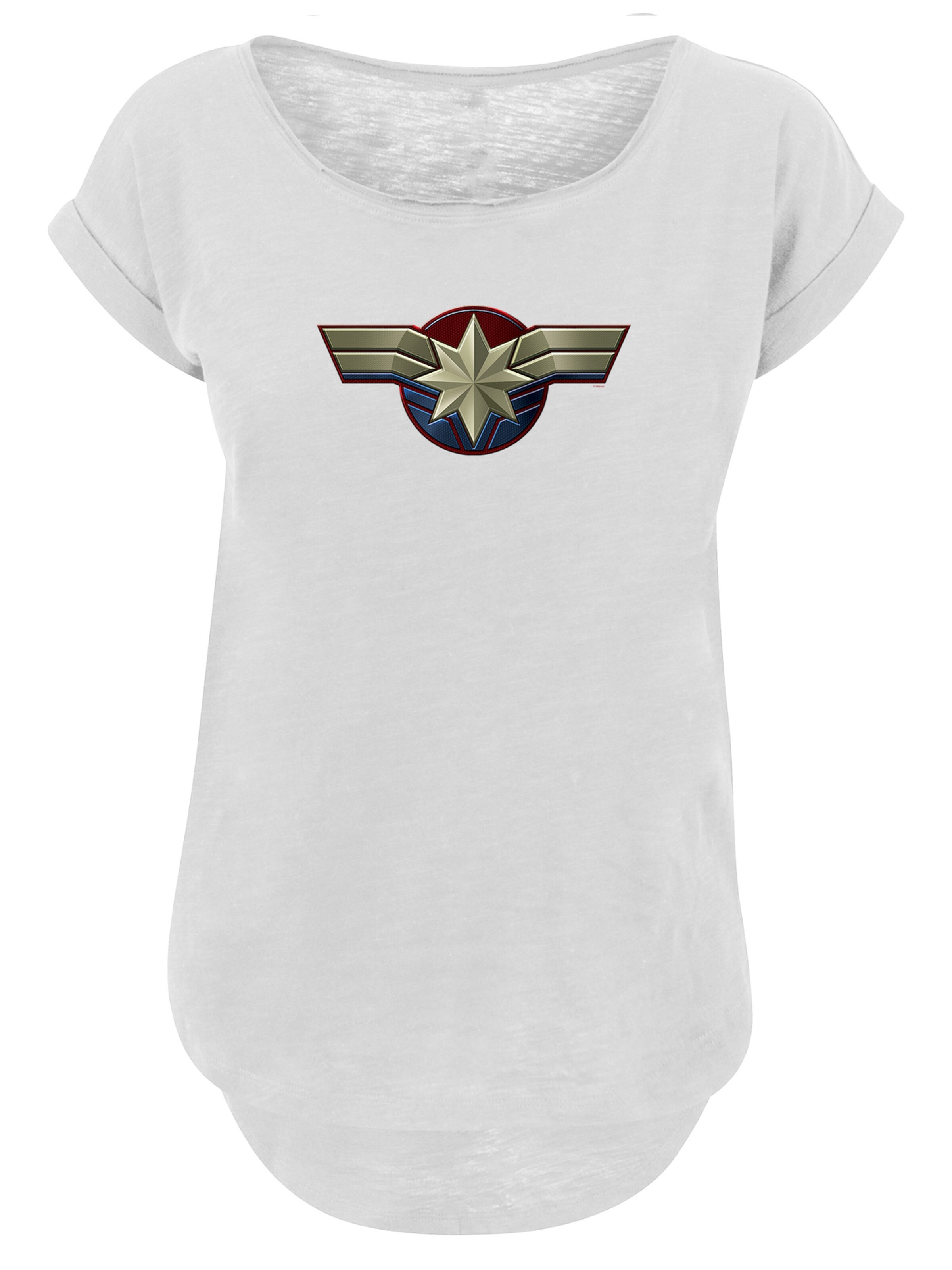 Maglietta 'Captain Marvel Chest Emblem' di F4NT4STIC in bianco: frontale