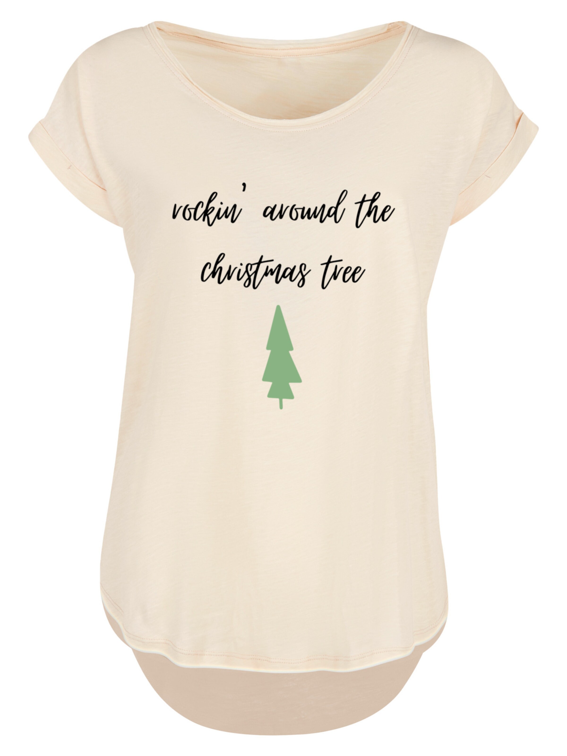 T-shirt 'Rockin around the christmas tree' F4NT4STIC en beige : devant