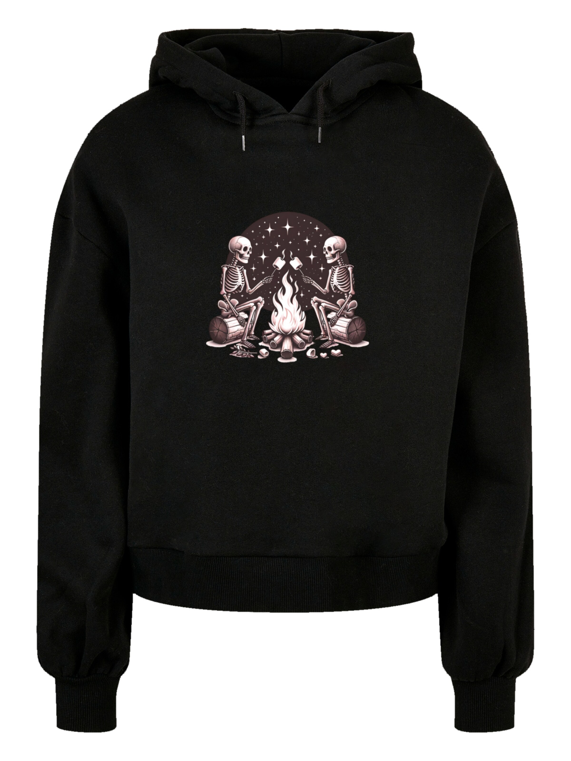 F4NT4STIC Sweatshirt 'Skelette Lagerfeuer Marshmallow' in dunkelbraun / rosa / schwarz / weiß, Produktansicht