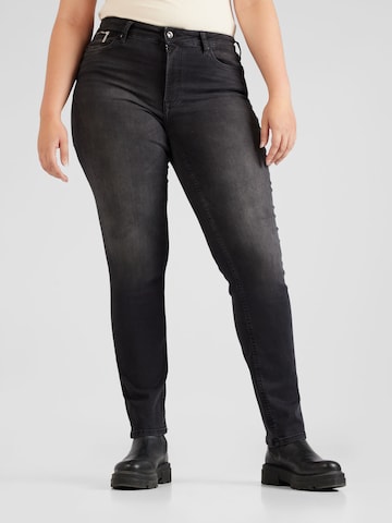 ONLY Carmakoma Slimfit Jeans 'Eva' in Zwart: voorkant